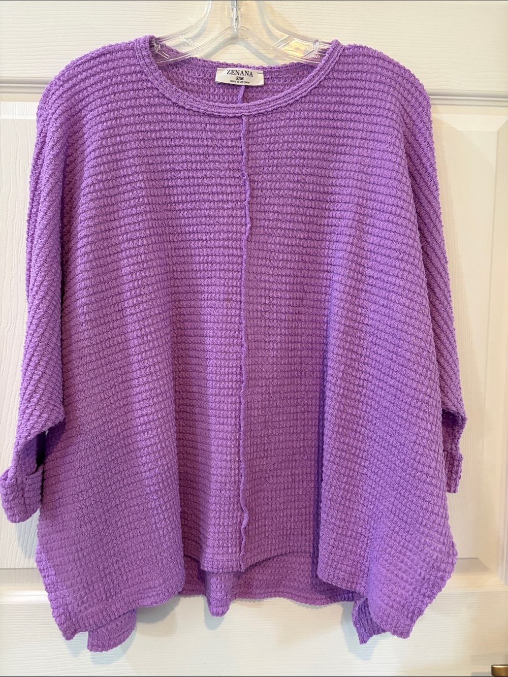 Zenana Outfitters Purple Waffle Knit Scoop Neck Sweater